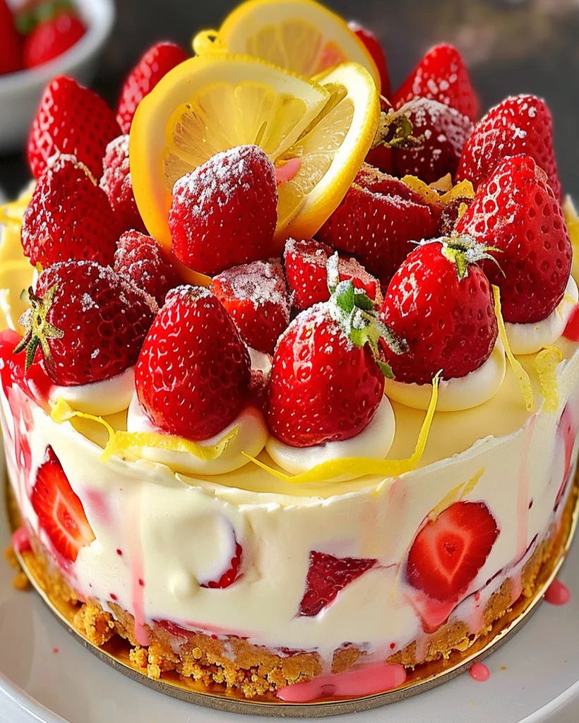 Strawberry Lemon No-Bake Cheesecake – Easy Dessert 77 Strawberry Lemon No-Bake Cheesecake – Easy Dessert